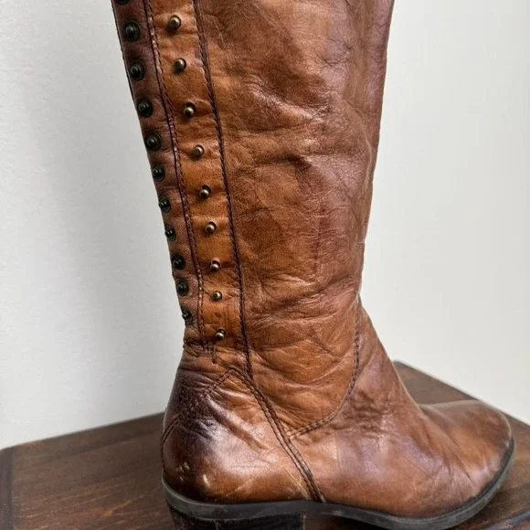 Knee-high brown leather boot buckle size 8.5 boho western riding moto - Picture 8 of 8